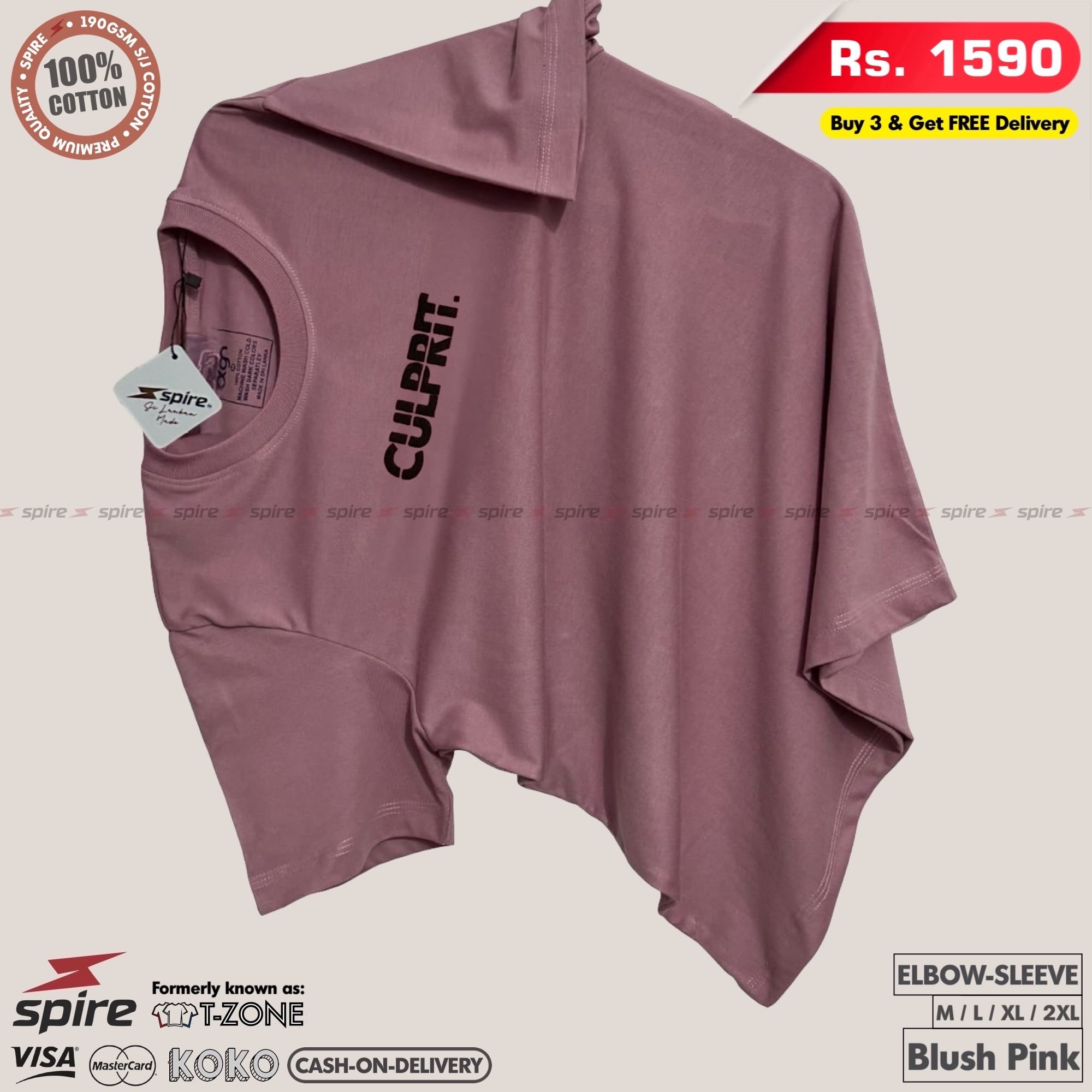 Culprit - Elbow-Sleeve 190GSM Cotton Unisex T-Shirts - Blush Pink_1