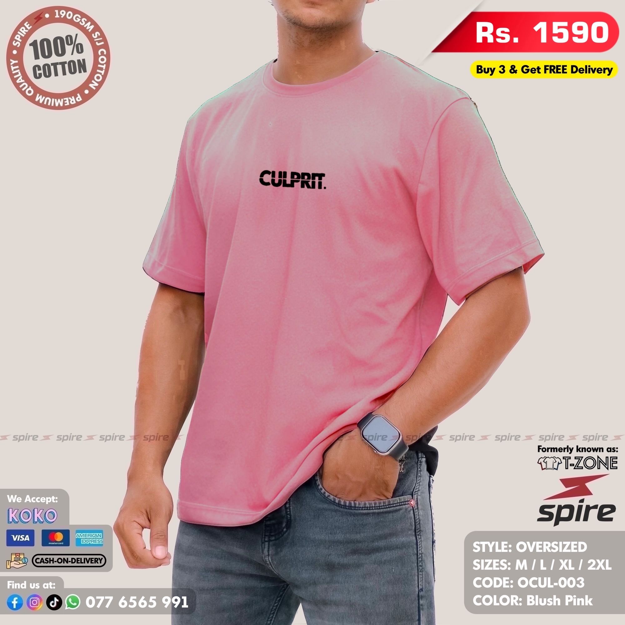 Culprit - Elbow-Sleeve 190GSM Cotton Unisex T-Shirts - Blush Pink_0