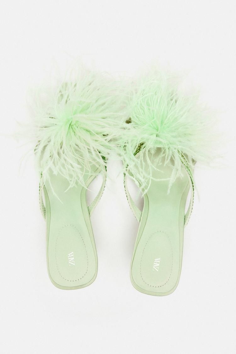 SANDALES À TALONS HAUTS AVEC PLUMES - Couleur Vert_4