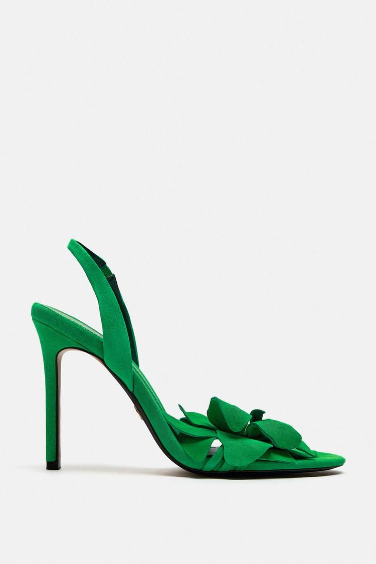 SANDALES À TALONS HAUTS EN CUIR FLEURI - Couleur Vert_4