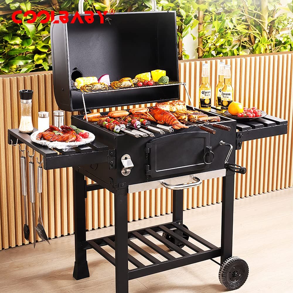 Outdoor Barbecue Stove Home villa courtyard charcoal grill 5-10 people generous stove BBQ Black AE_2