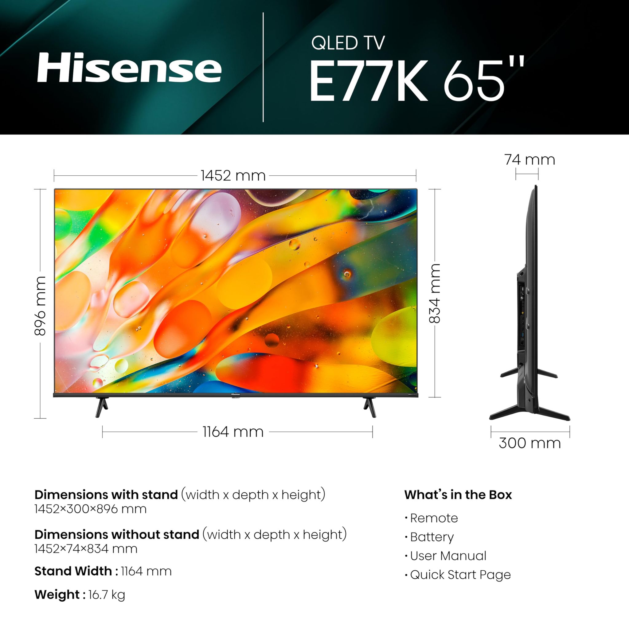 Hisense 65-inch Smart QLED TV| Hisense 65 Inch QLED Smart TV 65E77KQTUK - Quantum Dot Colour, 60Hz VRR, Dolby Vision, Bluetooth&HDMI, Share to TV_5