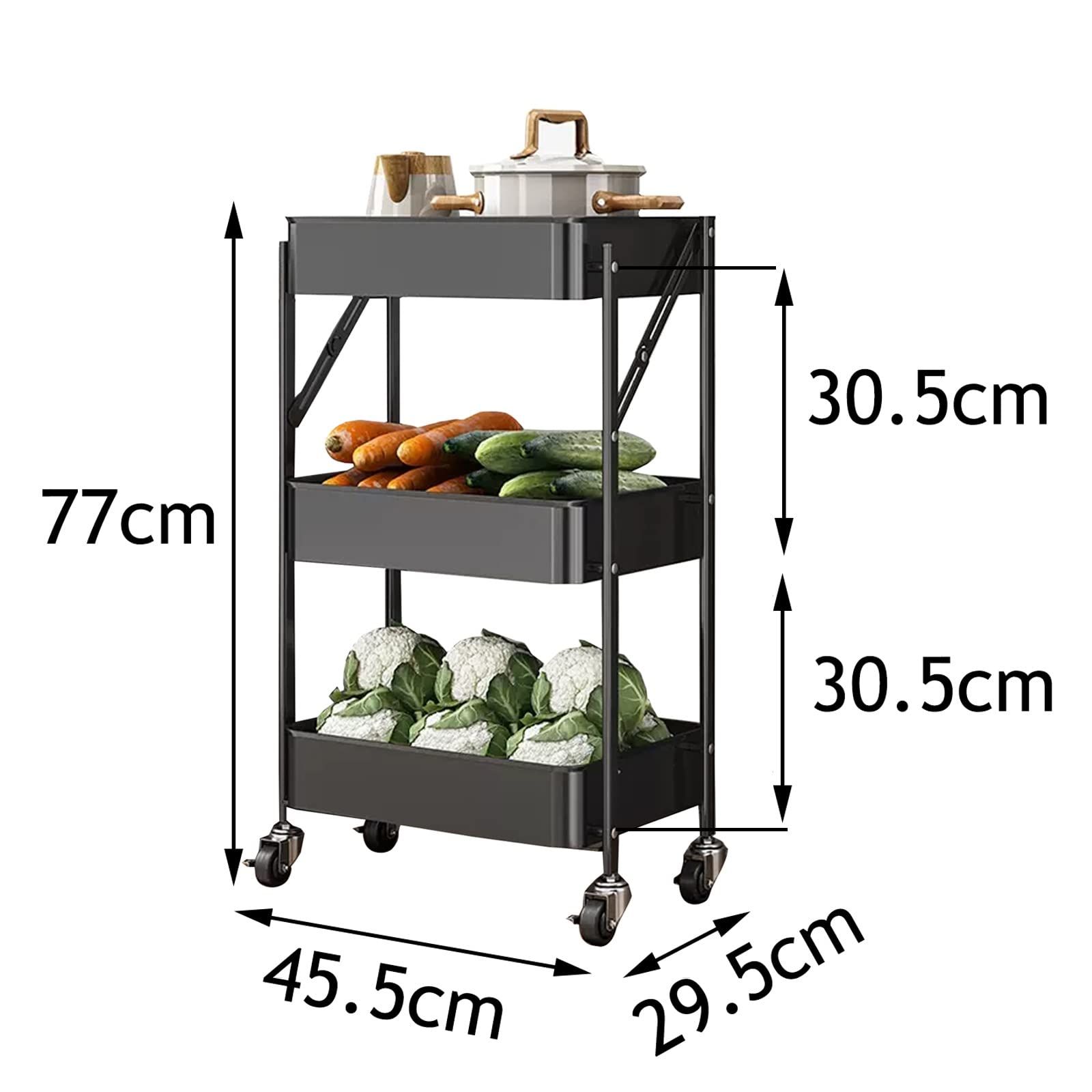 3-Tier Storage Rack, Utility Organiser Shelf, Fruit and Vegetable Storage Trolley, Shelf for Pantry, Kitchen, Office, Bathroom, Perfect for Fruit, Vegetables, Snacks, Metal and Carbon Steel, S_2