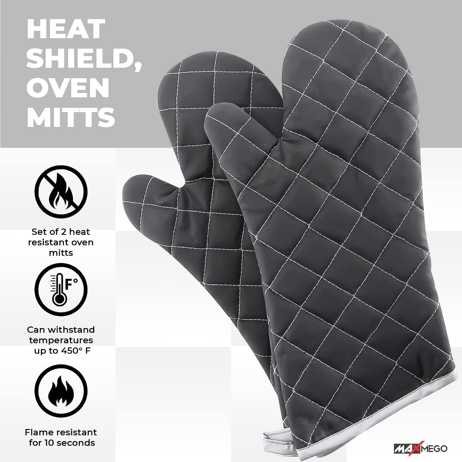 Heat Resistant Gloves Quilted Liner with Non-Slip Textured Grip Suitable mits for Baking, Cooking Barbecue Microwave Gauntlet_3