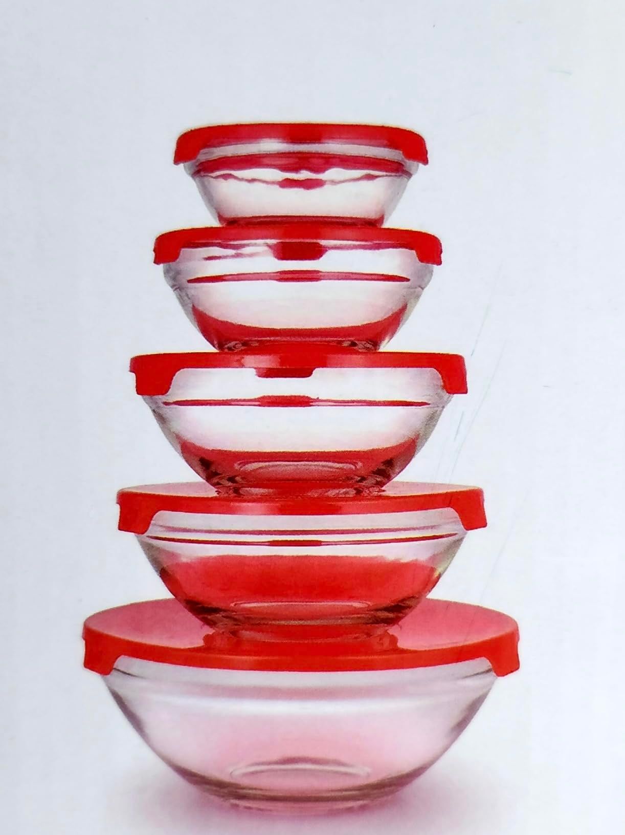  Mixing Bowls Set with Red Lids- Set of 5 Pcs Glass Food Storage Containers_1