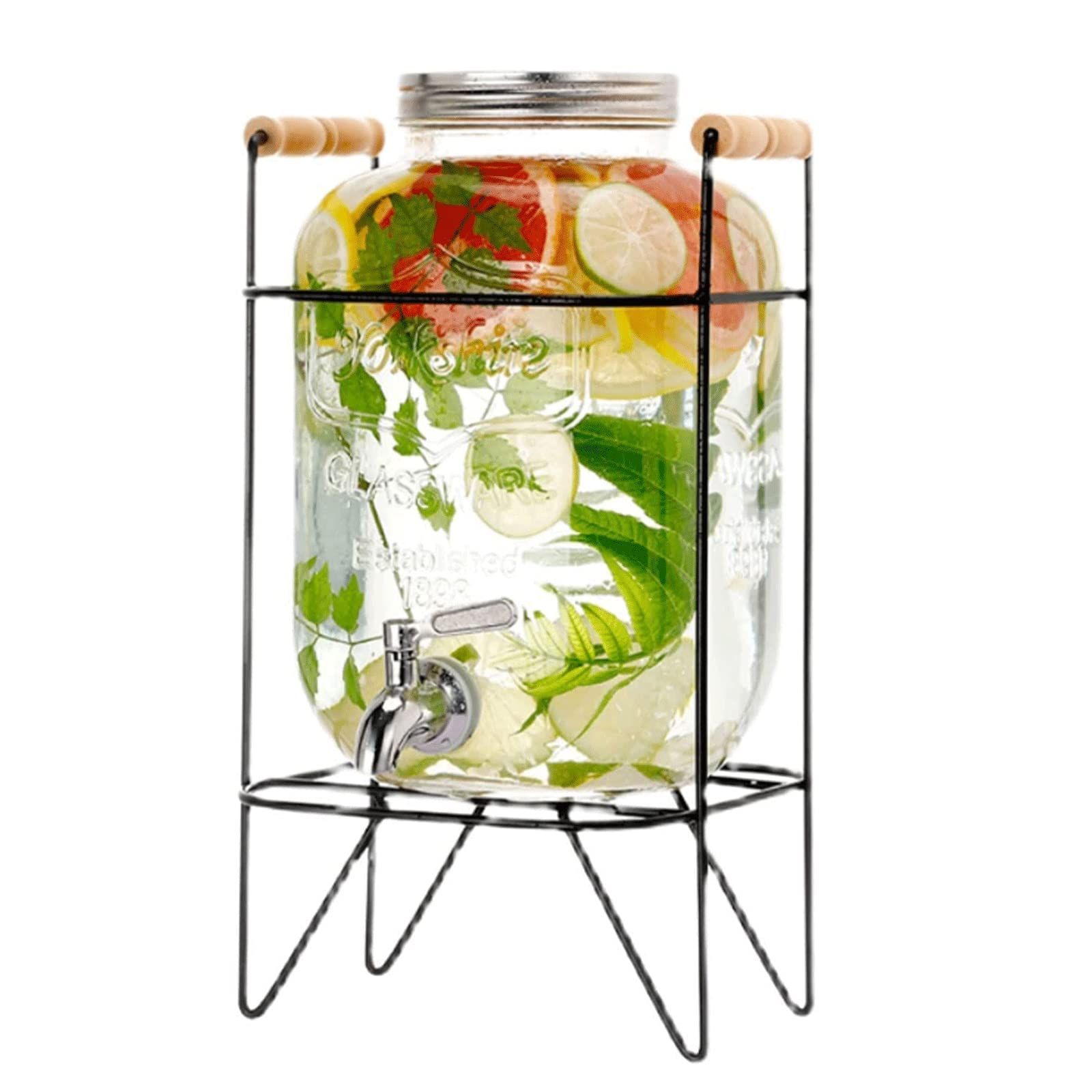 Drink Dispenser Large -capacity Glass Beverage Dispenser With A Metal Frame Drink Dispenser For Make Fruit Juice With Spigot Water Dispenser easy to operate_0