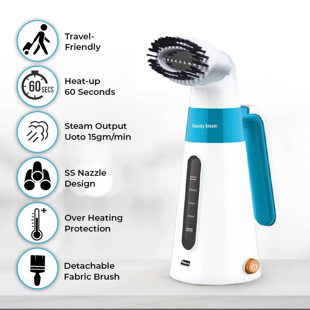 Garment Steamer Handy Steam-600W with Detachable Fabric Brush & 120ml Capacity, (White/Blue)_2