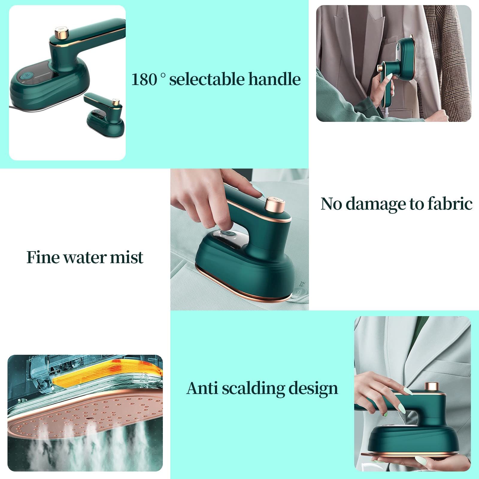 Handheld Mini Iron Machine Home Portable Foldable Garment Steamer Iron 180° Rotatable Electric Steam Iron for Fabric Clothes, Travel Sewing Mini Ironing Machine Quickly Heating, Iron with Steamer_4