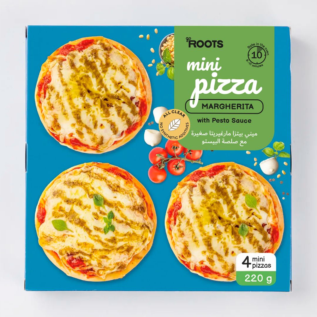 Roots Mini Margherita Pizza with Pesto Sauce Frozen 220g_0