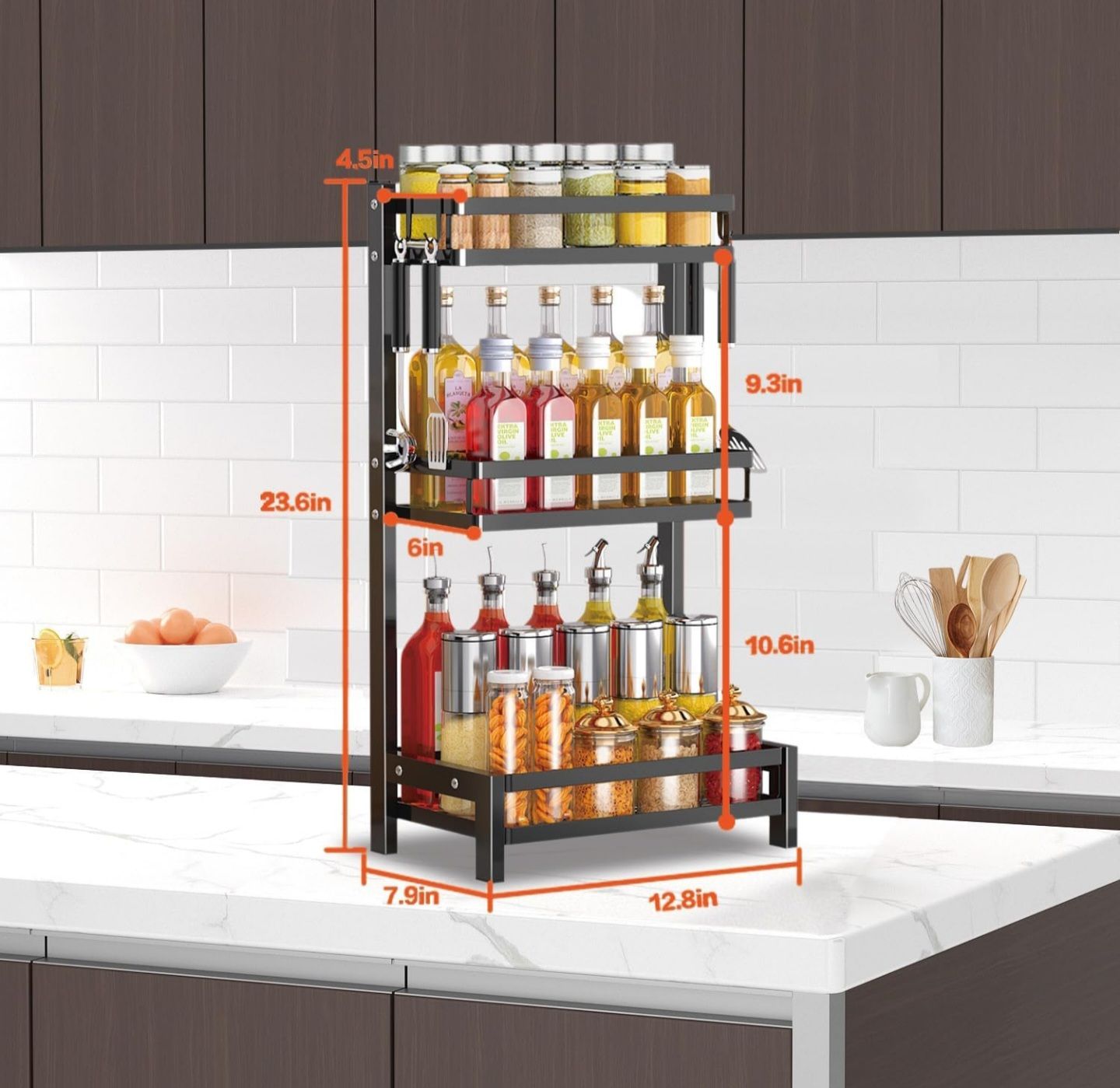 Spice Rack Organizer Free Standing, 3 Tier Kitchen Countertop Seasoning Organizer_3