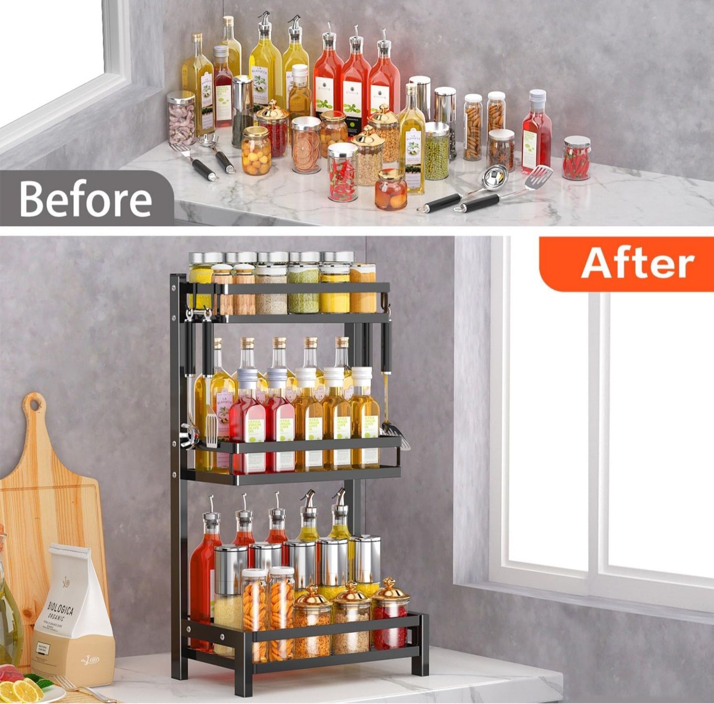 Spice Rack Organizer Free Standing, 3 Tier Kitchen Countertop Seasoning Organizer_4