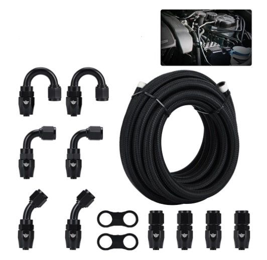 High-Quality 5Meter AN6 Braided Oil/Fuel Hose Kit with Fittings and Clamps_0