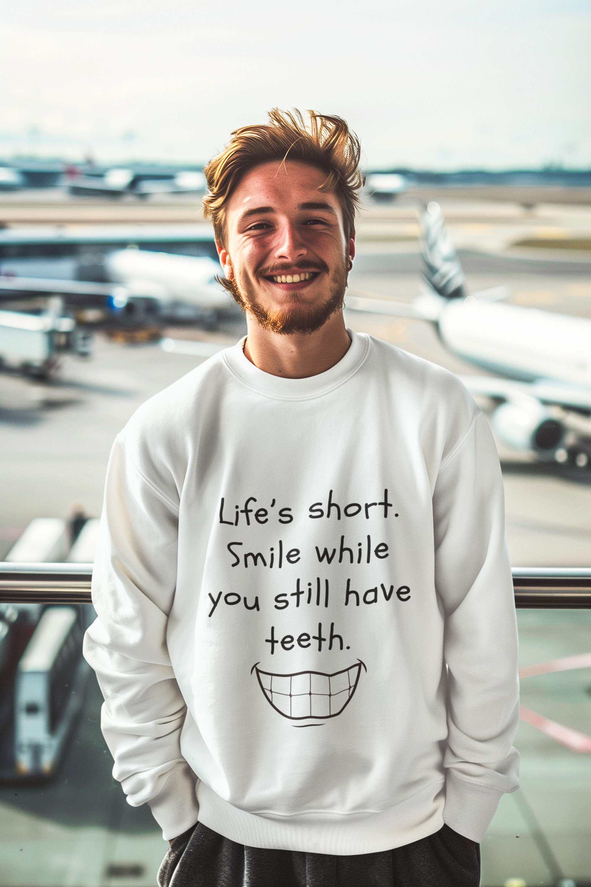 Funny Smile Crewneck Sweatshirt - "Life’s Short. Smile While You Still Have Teeth"_0