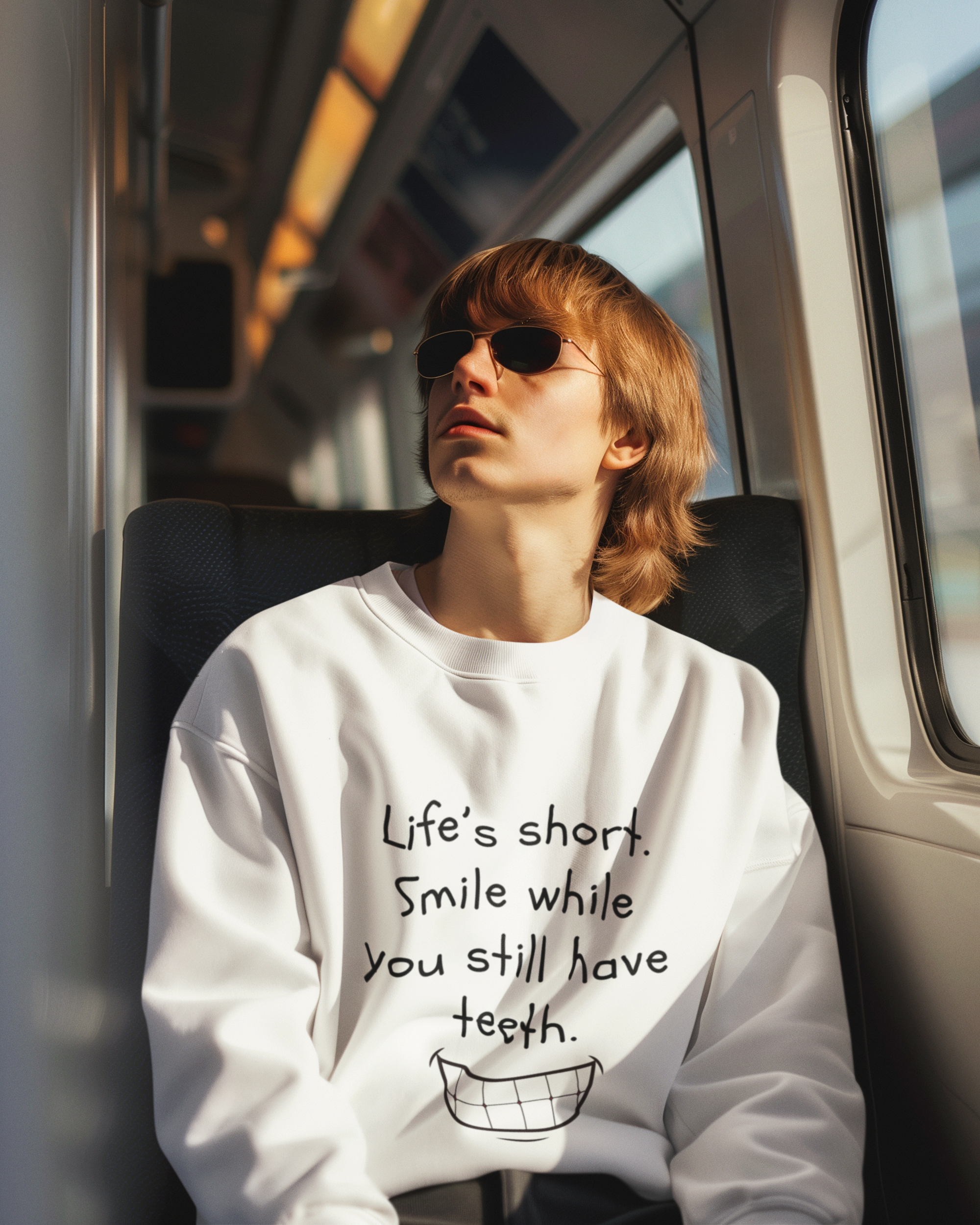 Funny Smile Crewneck Sweatshirt - "Life’s Short. Smile While You Still Have Teeth"_1