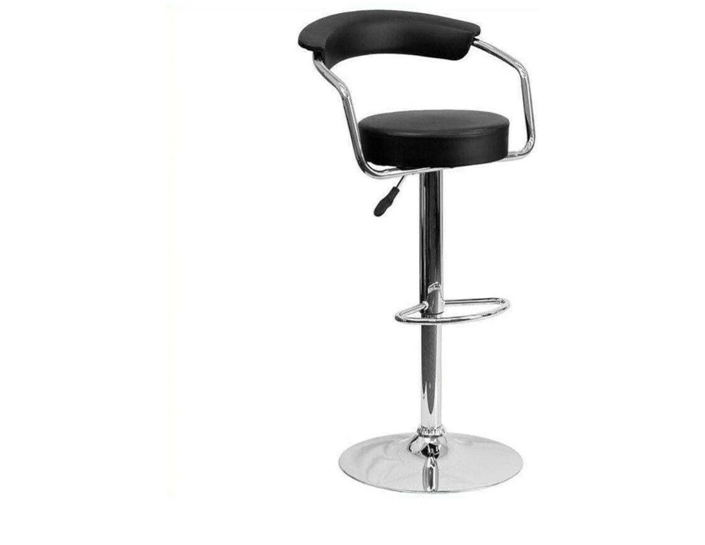 Diner Vintage Modern Faux Leather Upholstered Adjustable Swivel Bar Stool in Black_0