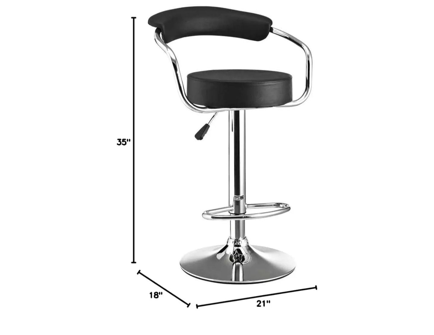 Diner Vintage Modern Faux Leather Upholstered Adjustable Swivel Bar Stool in Black_3