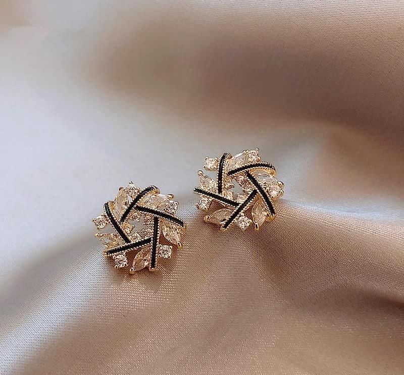 Star Shaped Gold Plated Zircon Studs Tops_0