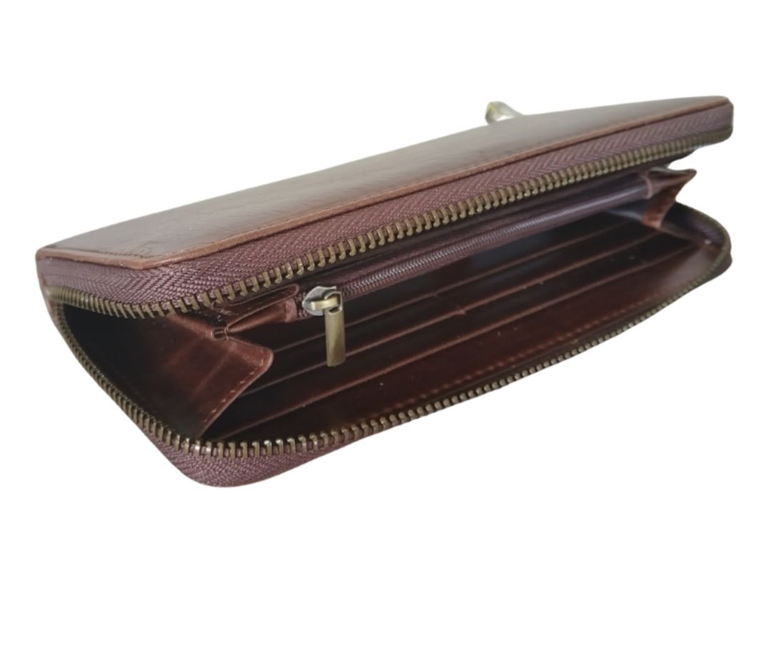 Ladies dark brown zip up genuine leather wallet_2