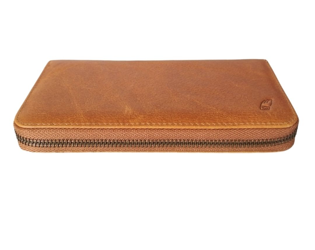 Ladies tan zip up genuine leather wallet_3