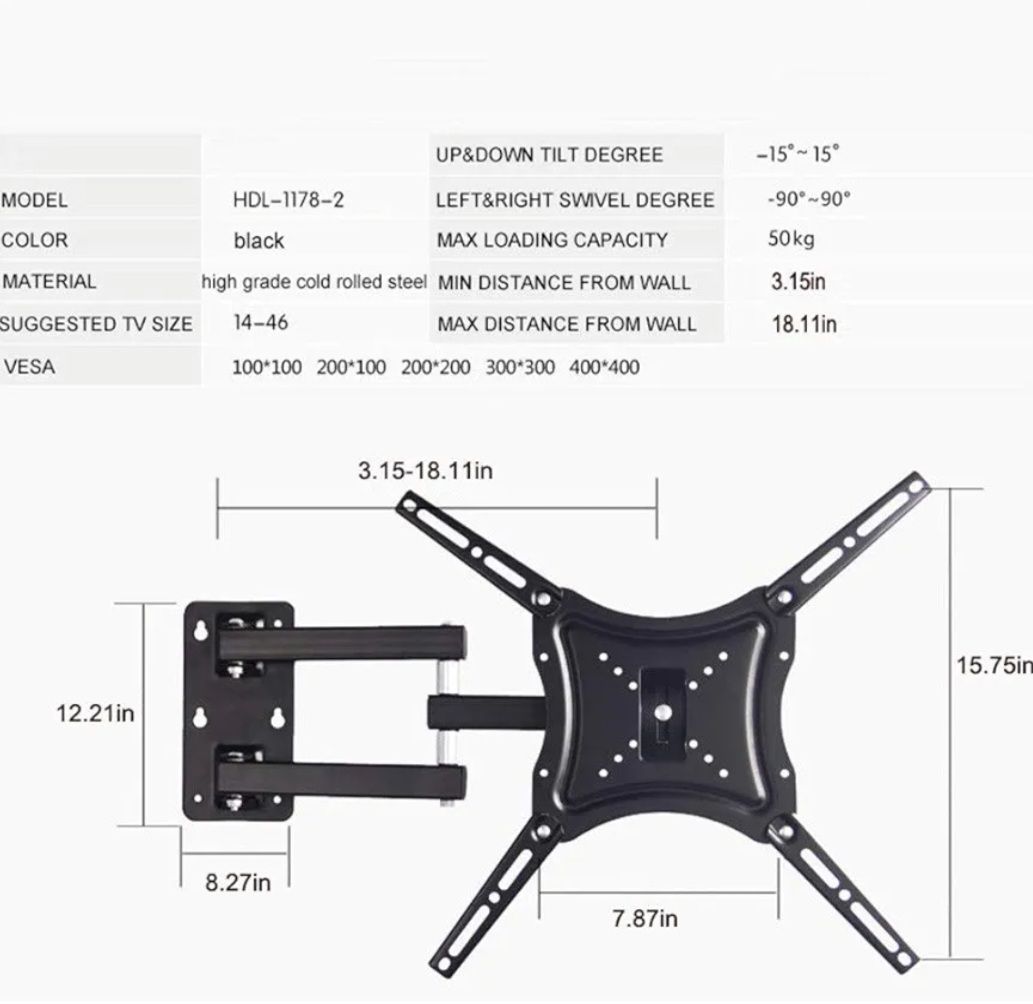 Retractable TV Wall Mount Full Motion Bracket Wall Stand Adjustable Mount Arm Fit for Plasma Flat LED TV 16"-60" _4