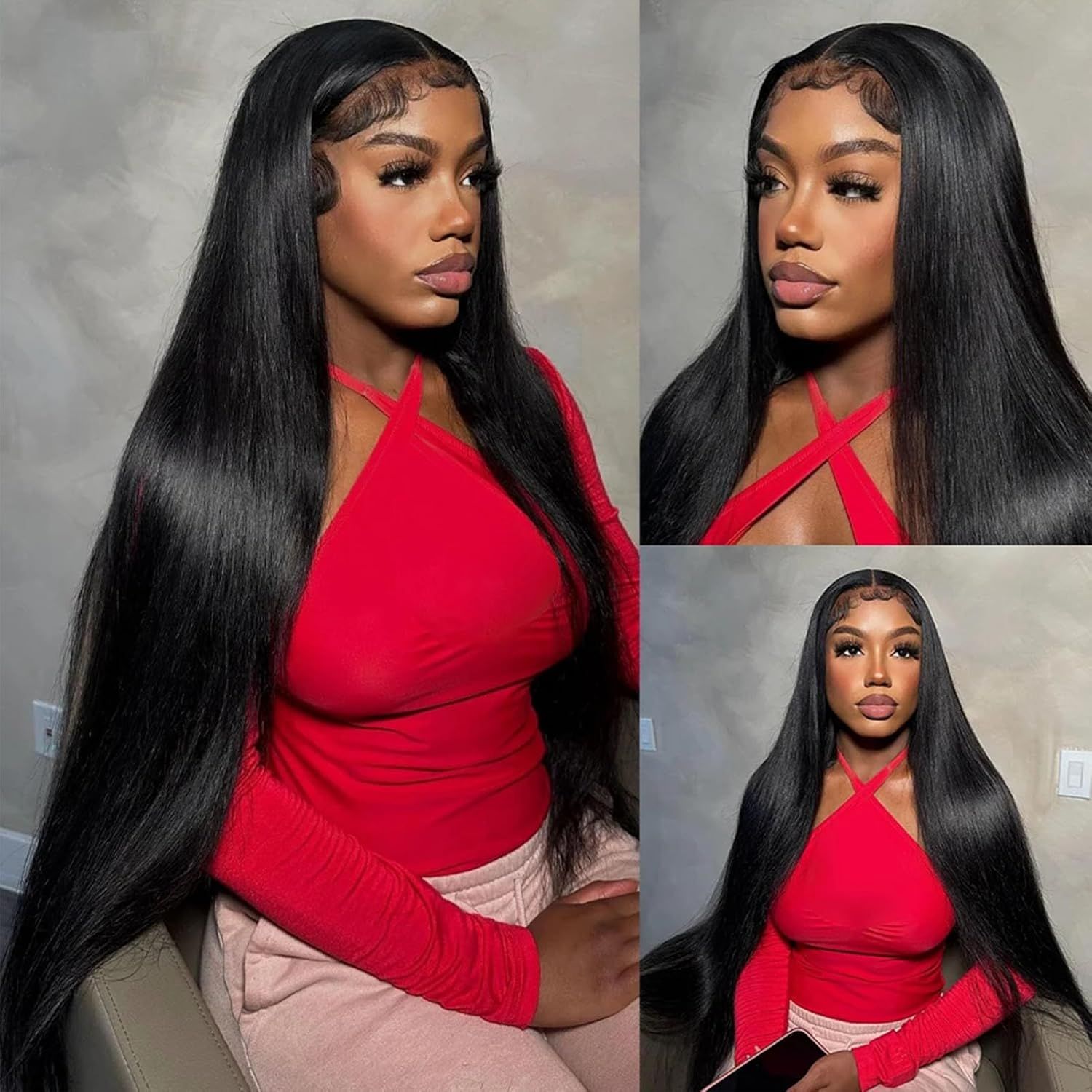 40" 13x4 Straight Lace Frontal Glueless Wig_0