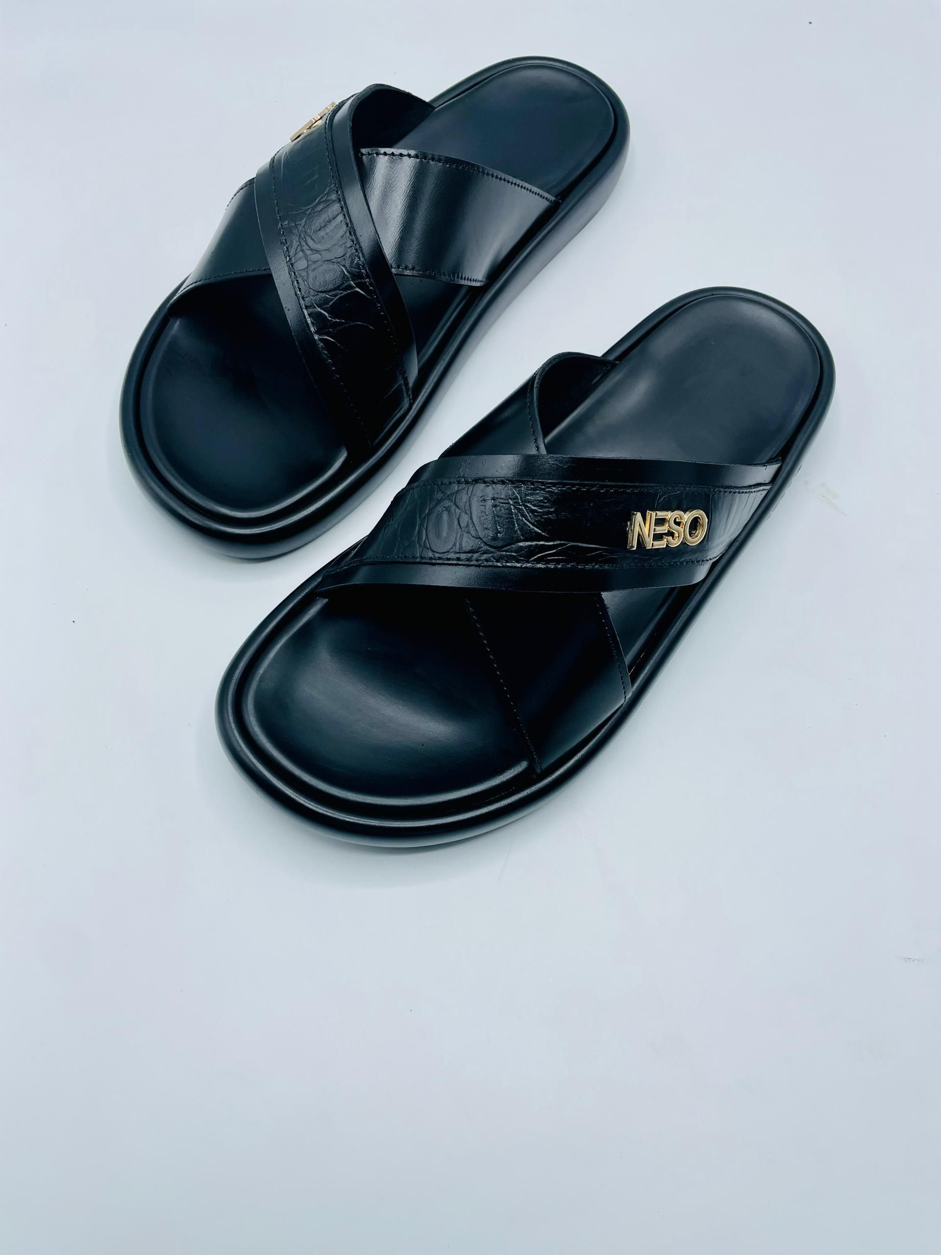 Mens Cross-Strap Leather Slides_5