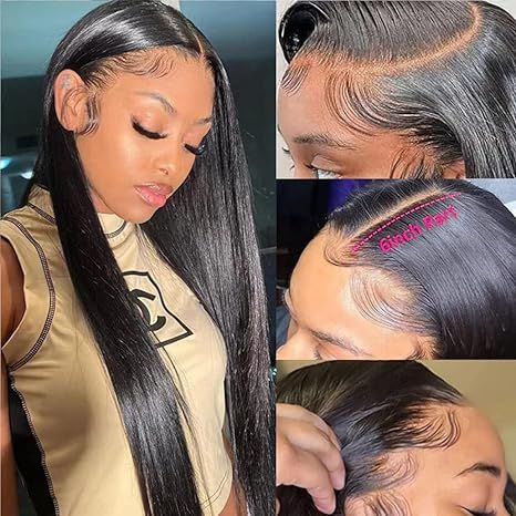 36 Inch 13x6 HD Transparent Straight Lace Front Wigs Human Hair Pre Plucked with Natural Hairline 180% Density Glueless Lace Frontal Human Hair Wigs for Women Bleached Knots Natural Color_0