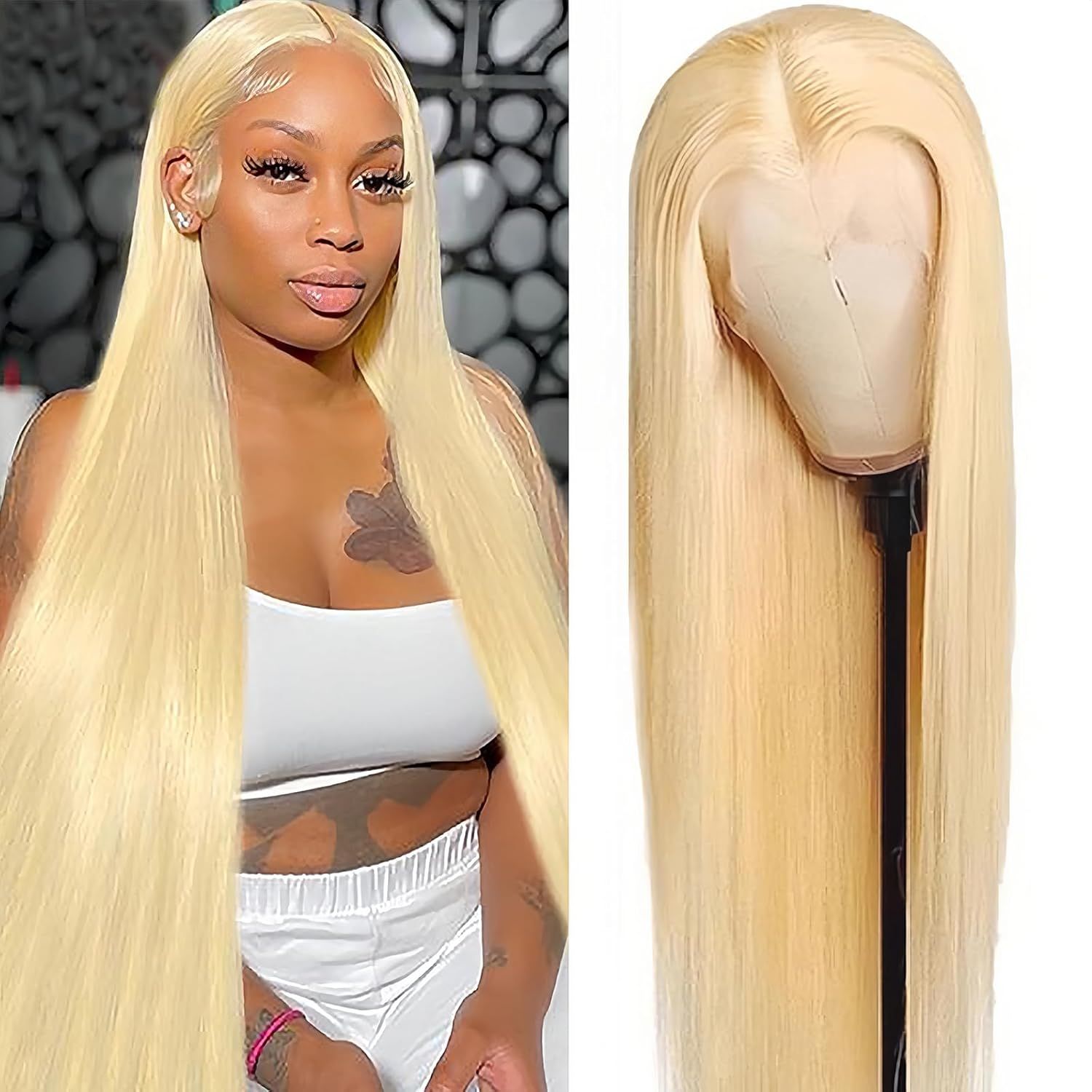 613 Lace Front Wig Human Hair 13x4 Blonde Lace Front Wigs Human Hair Wigs 10a Brazilian Blonde Straight Wig Human Hair 613 HD Lace Frontal Wig 150% Density Pre Plucked With Baby Hair (28 inch)_0