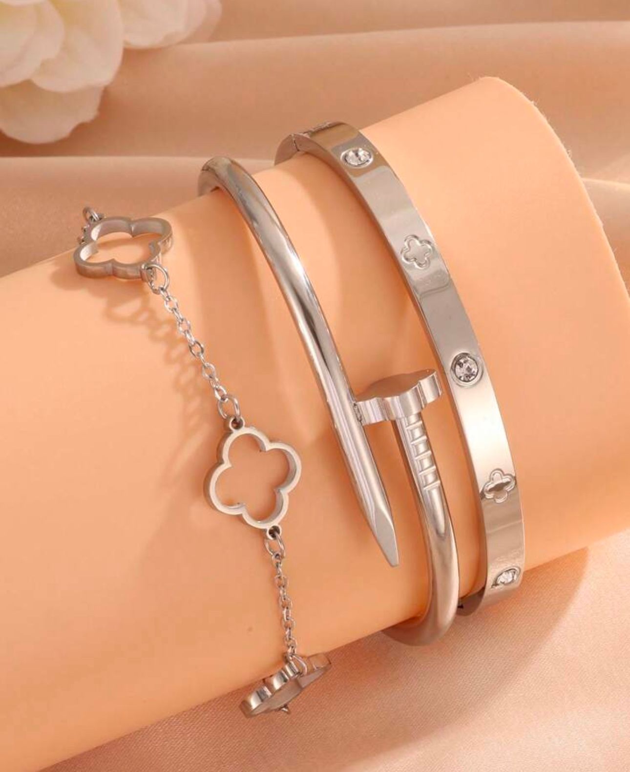 Clover Silver 3 Piece Bracelet Set_2