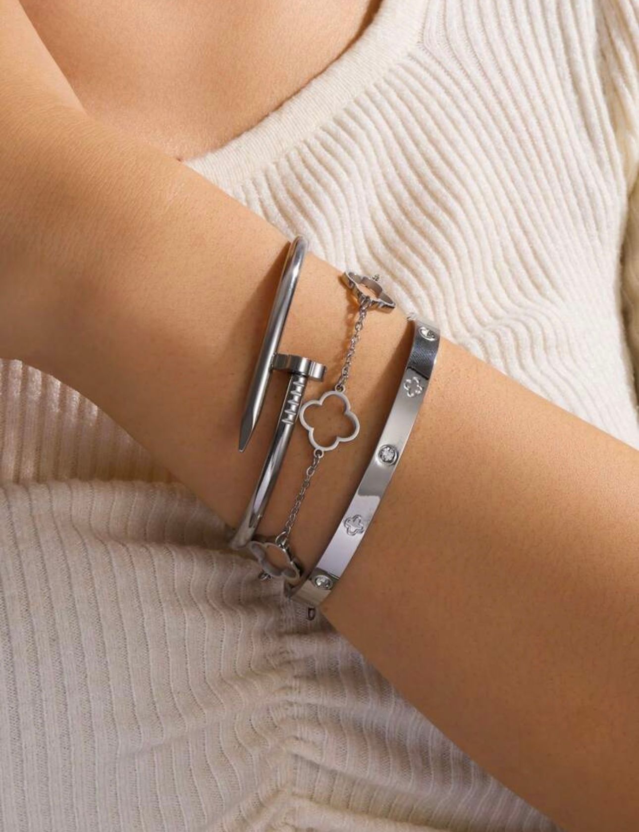 Clover Silver 3 Piece Bracelet Set_1