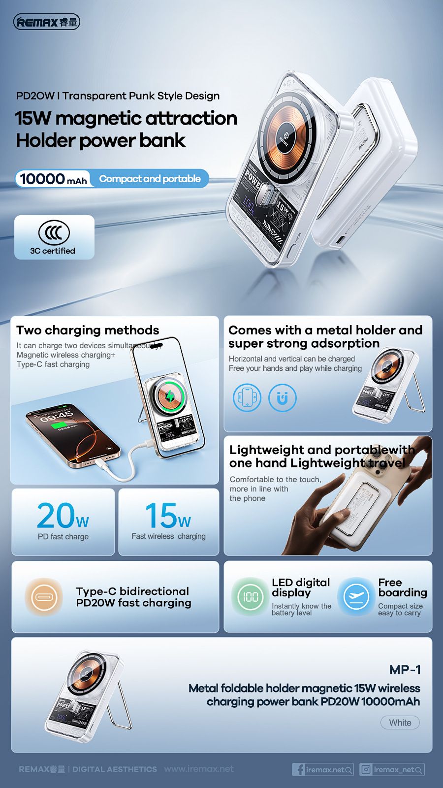 Remax PD20W Transparent Punk Style Design 15W Magnetic Wireless Charging Power Bank_4