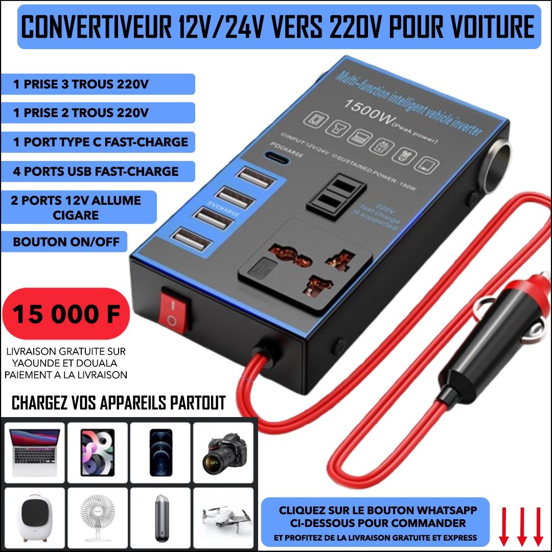 CONVERTISSEUR 12/24V - 220V POUR VOITURE _0