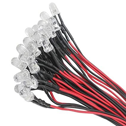 20 pieces 5mm LEDs with 20cm cable DC 12V ready wired + 5mm LED assembly rings_0