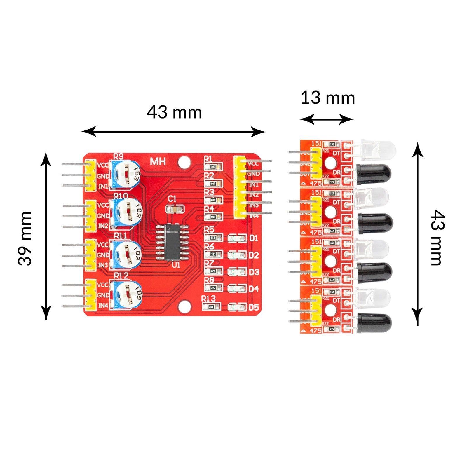 4-channel infrared lines reflection Tracking-smart sensor module set Smart distance detector CI module with auto obstruction prevention and obstacle avoidance PCB_0