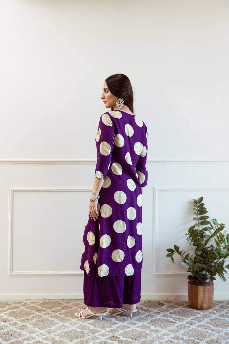 Purple Polka Cotton Kurta Pant Set_5
