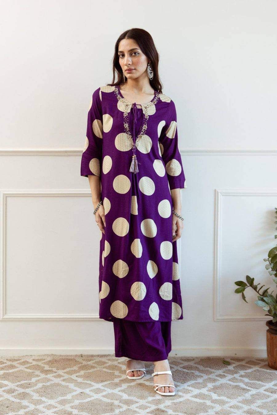Purple Polka Cotton Kurta Pant Set_2
