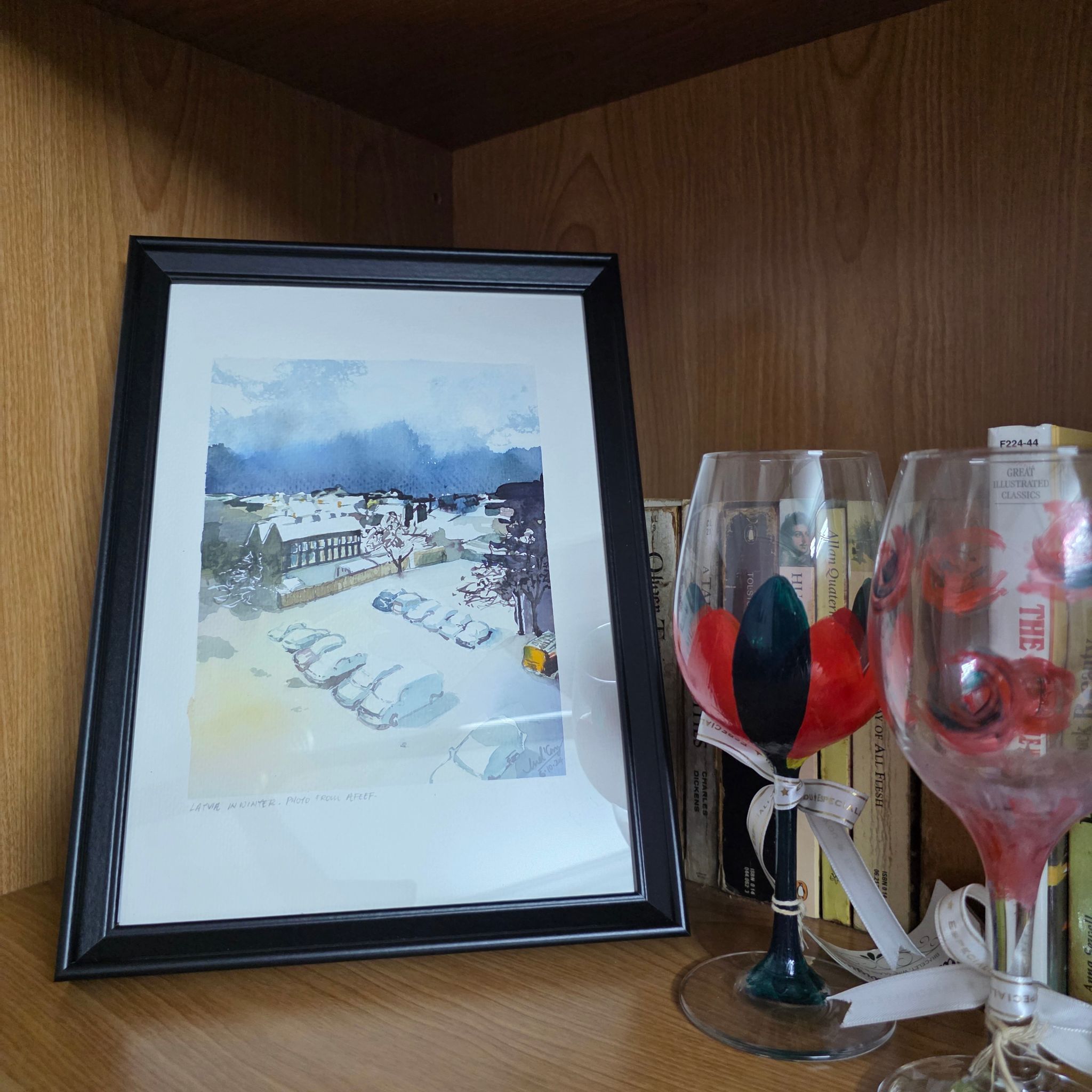 Original Watercolour Painting – ‘Latvia in Winter’ (Framed, A4)_1