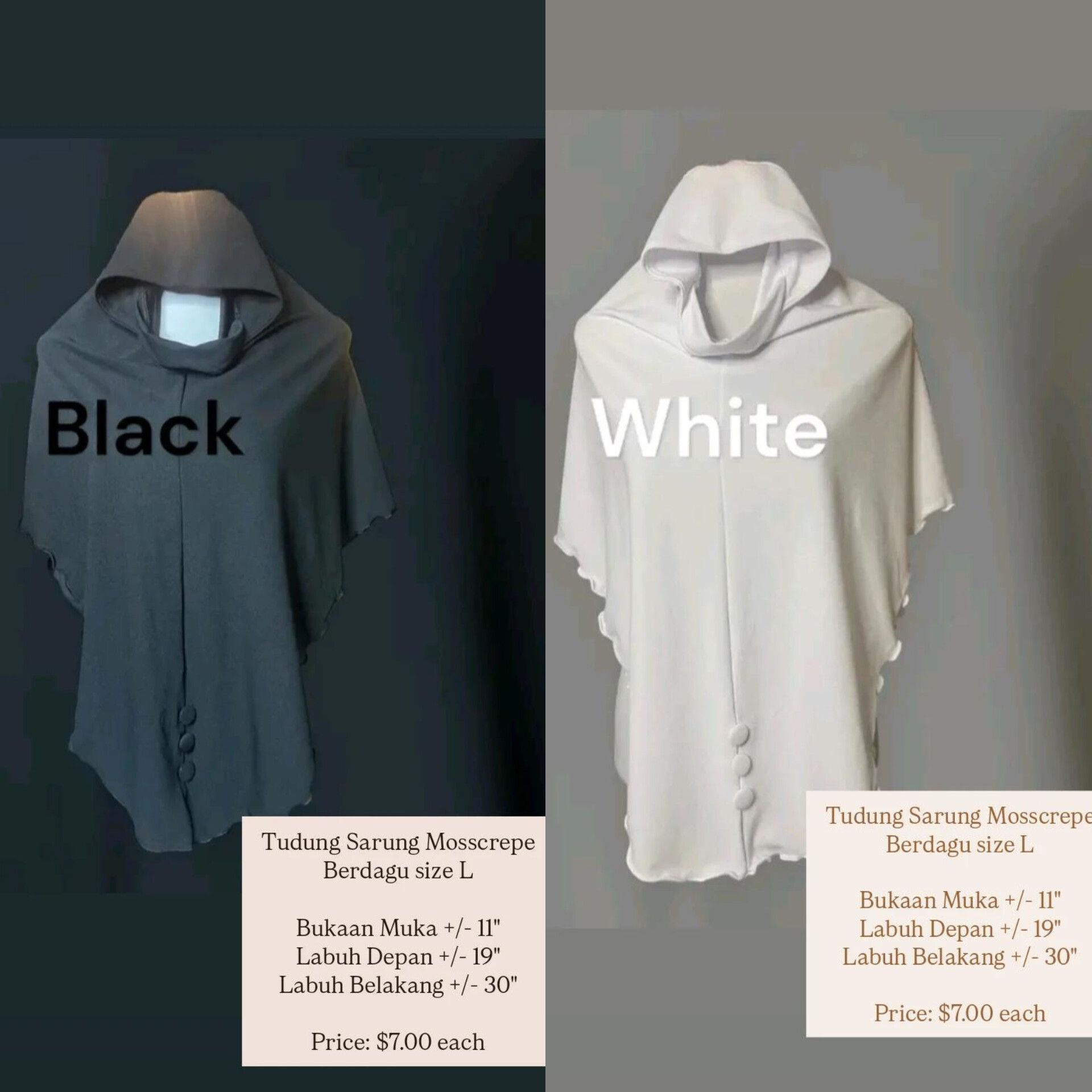 TUDUNG SARUNG MOSSCREPE SIZE L (BLACK & WHITE)_0