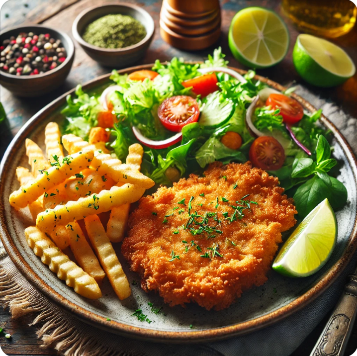 Chicken Schnitzel with Salad & Sides_0