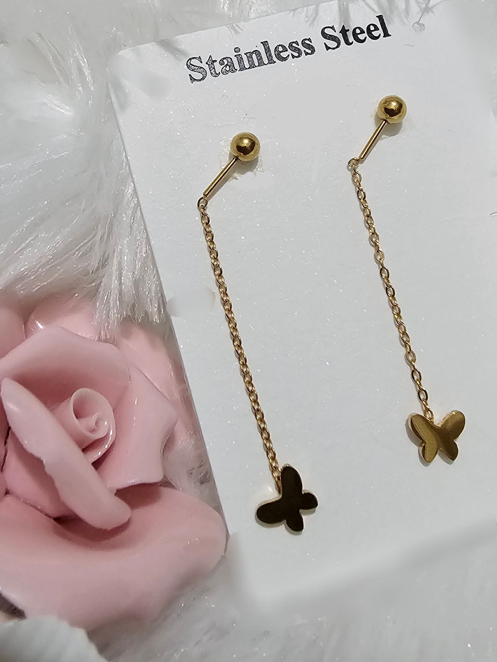SS Hanging Gold Ear Stud _0