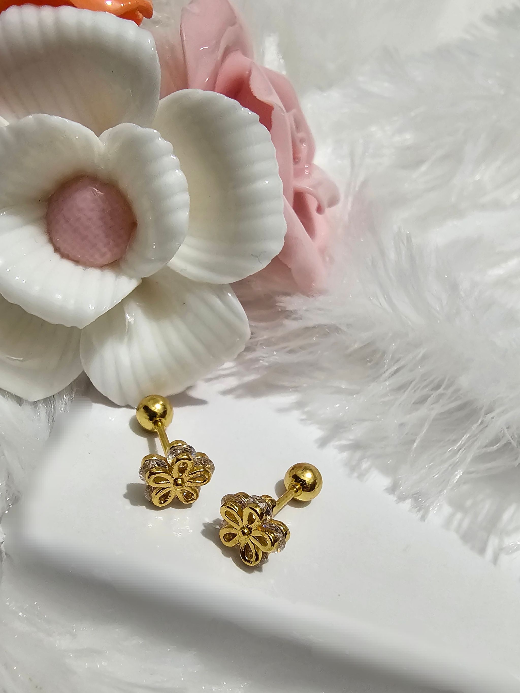 SS AD Flower White Stone Ear Stud _0