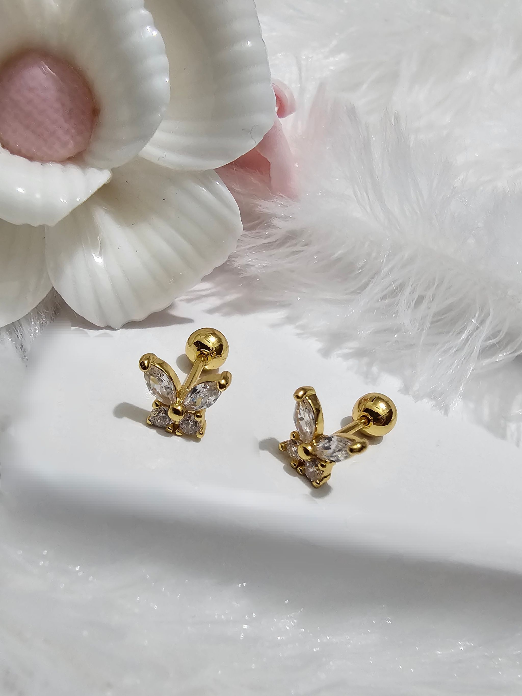 SS AD Butterfly White Stone Ear Stud_0