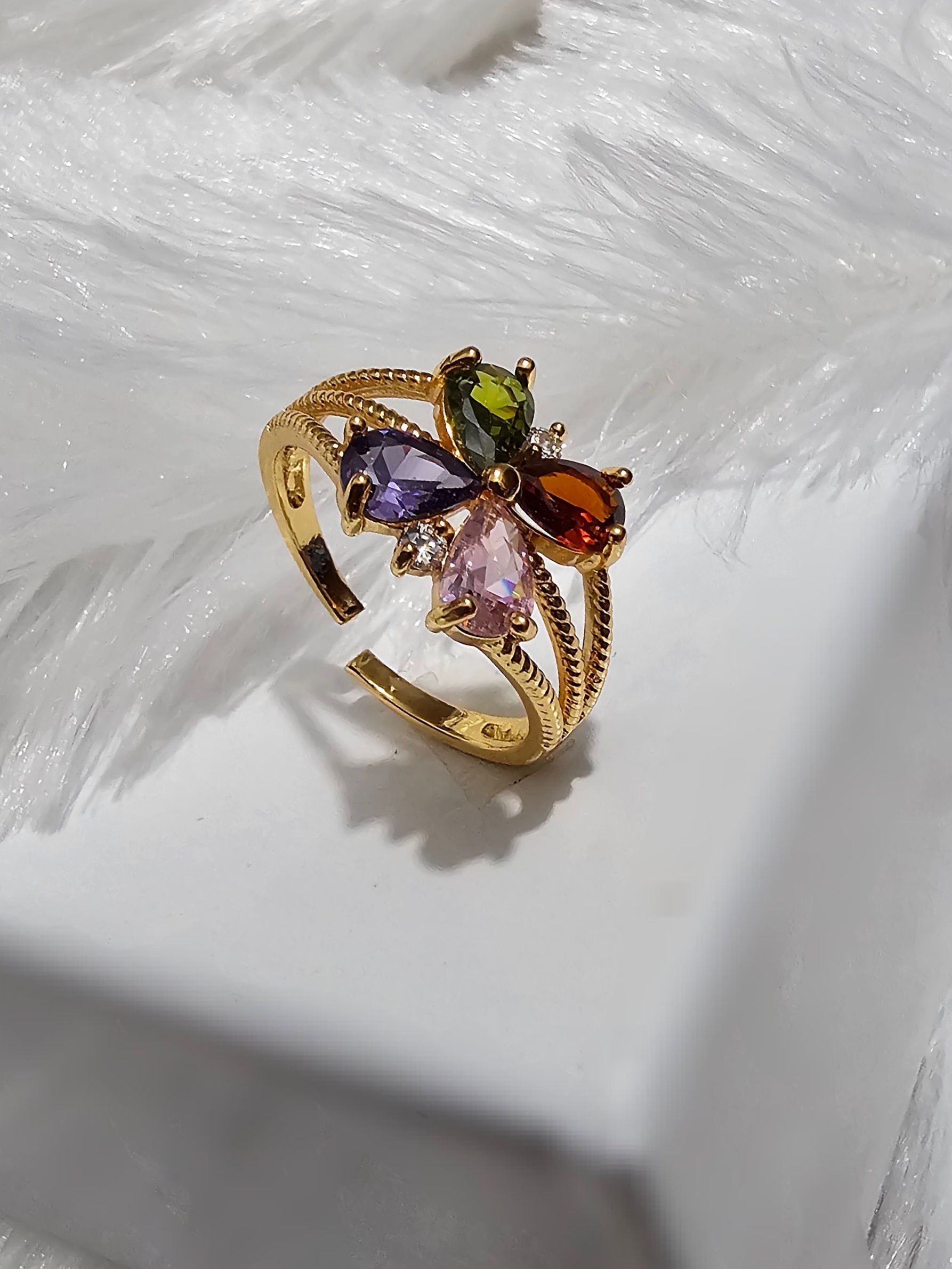 Copper Gold AD Stone Finger Ring _0