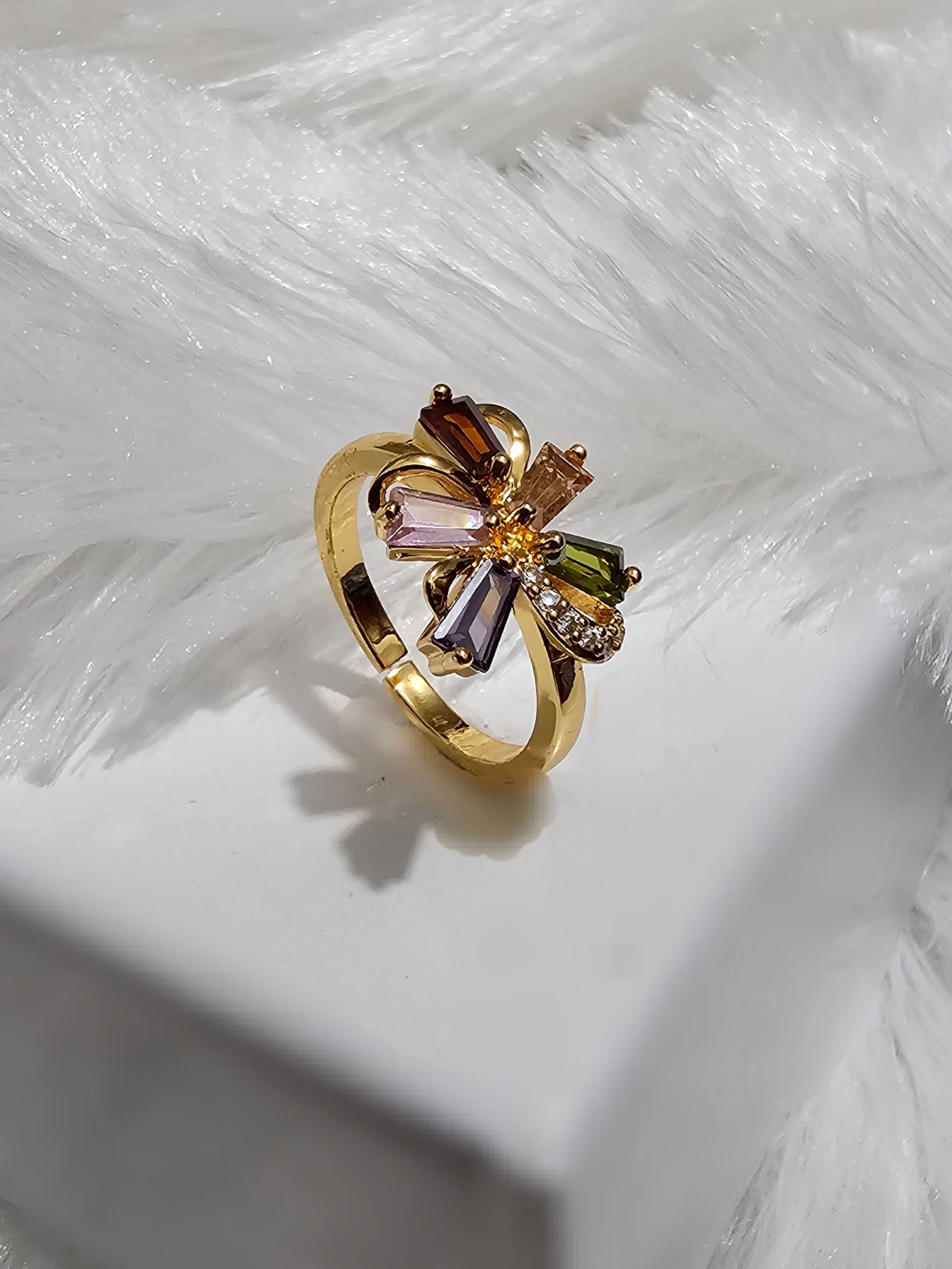 Copper Gold AD Stone Finger Ring_0