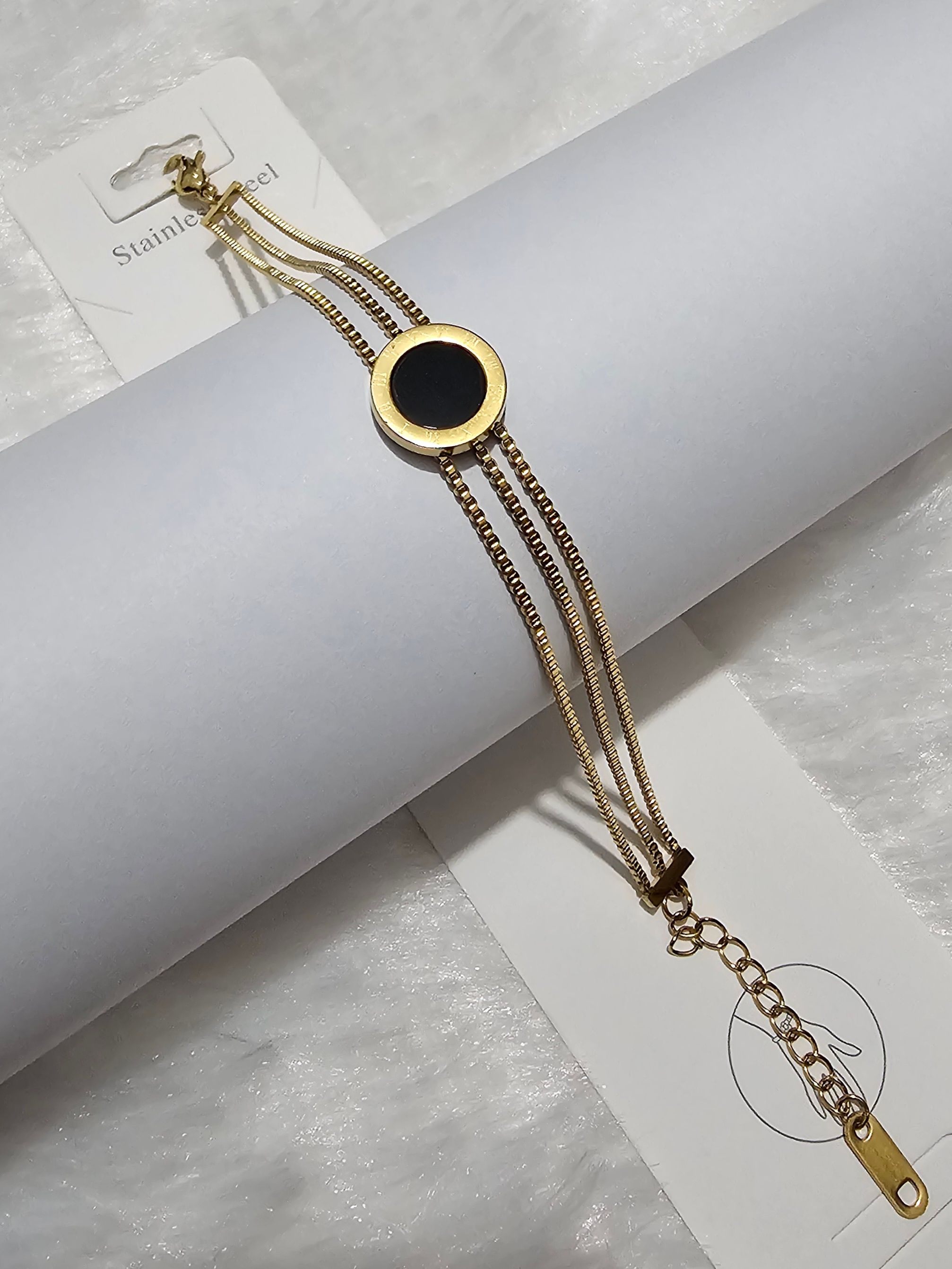 SS Gold Black Stone Bracelet_0