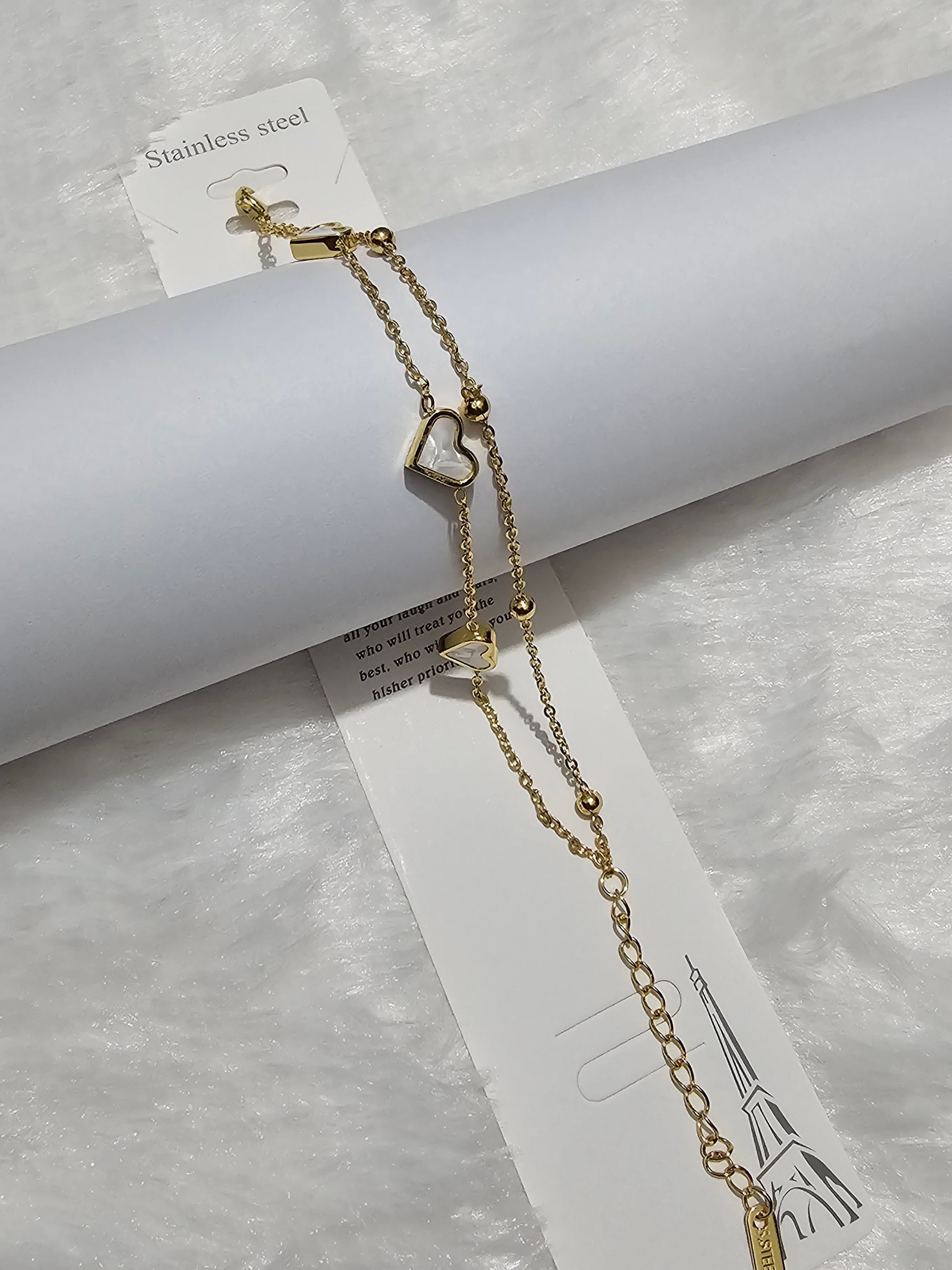 SS Gold White Heart Stone Bracelet_0