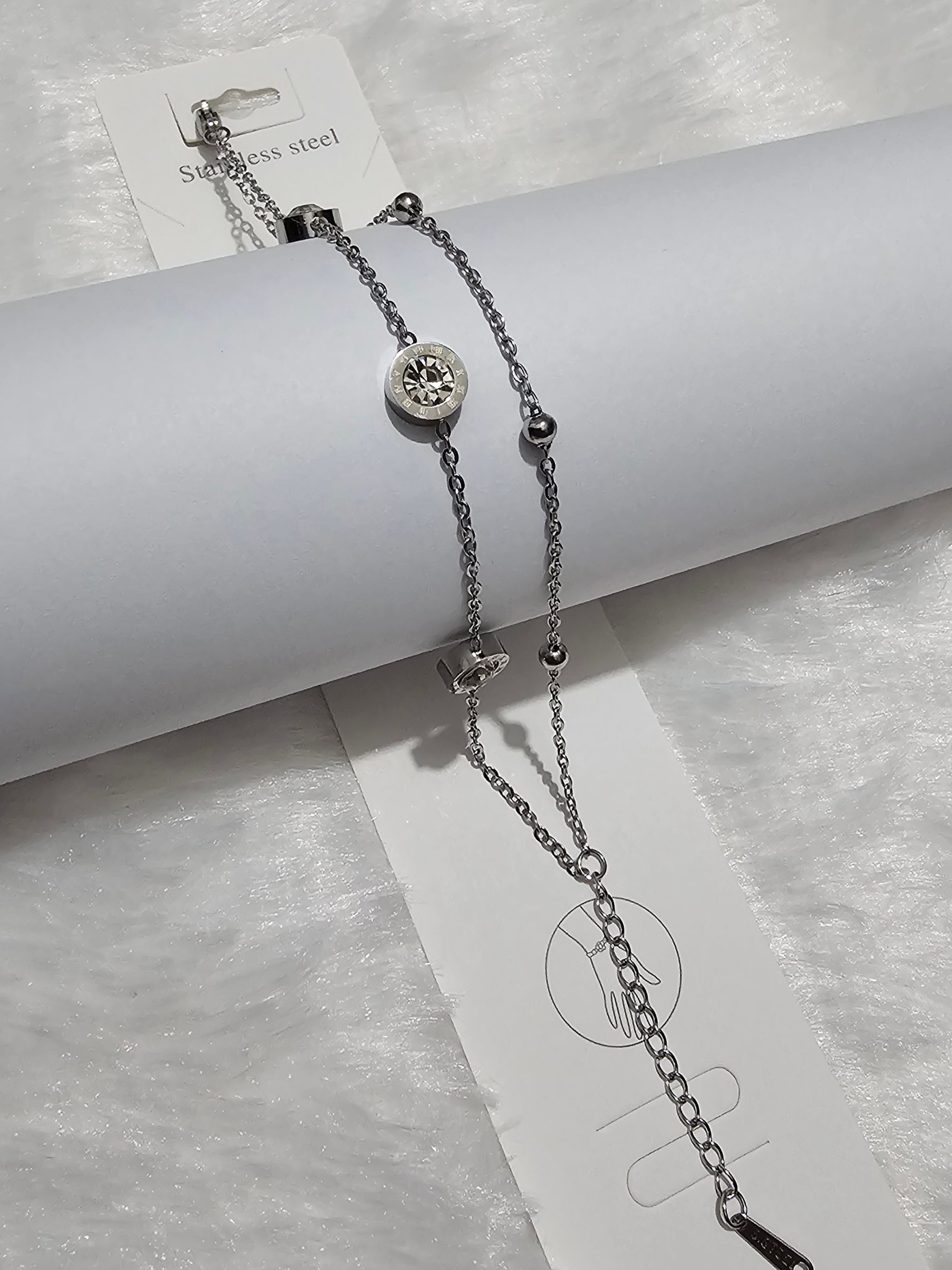 SS Silver White Stone Bracelet _0