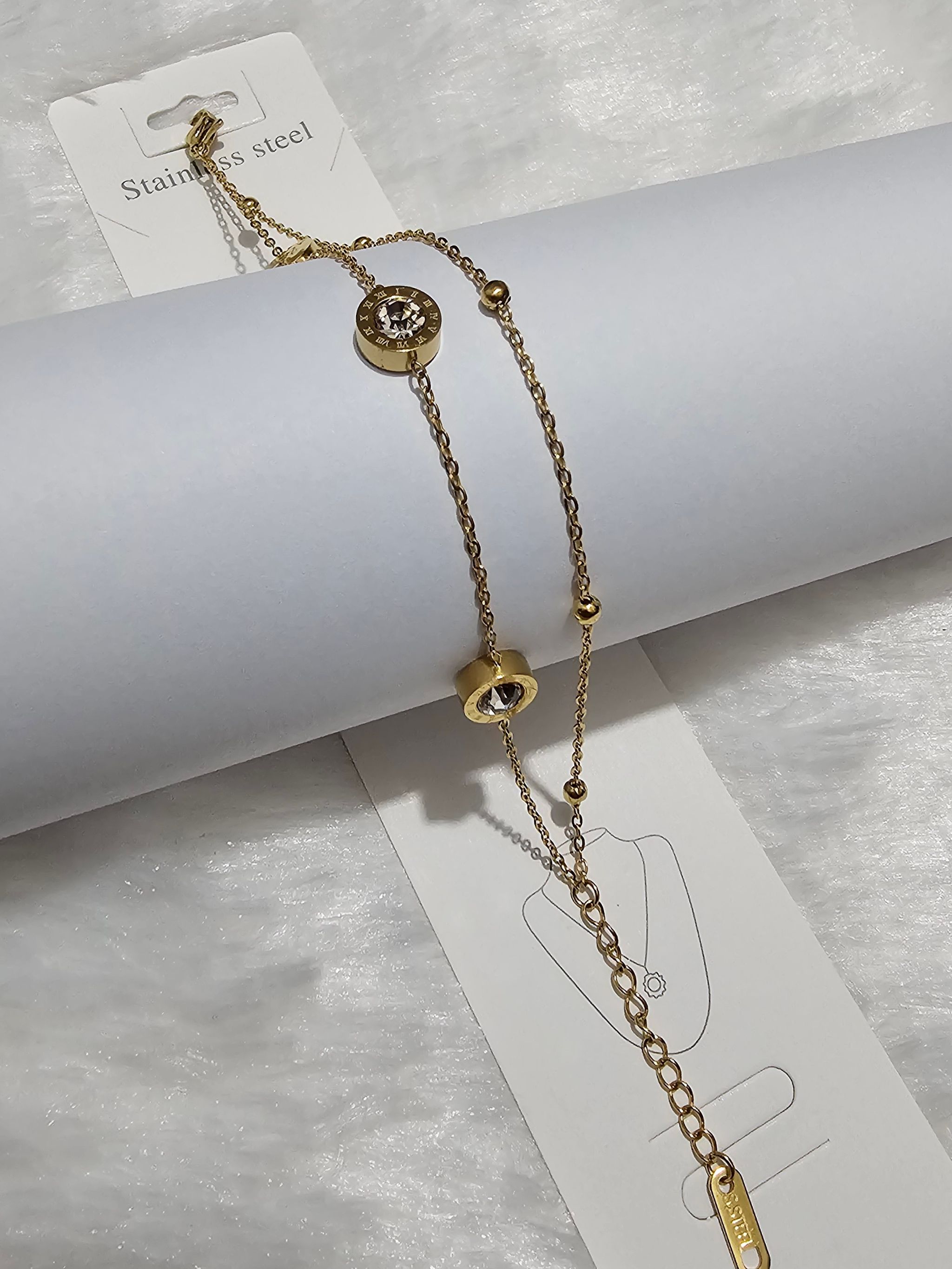 SS Gold White Stone Bracelet_0