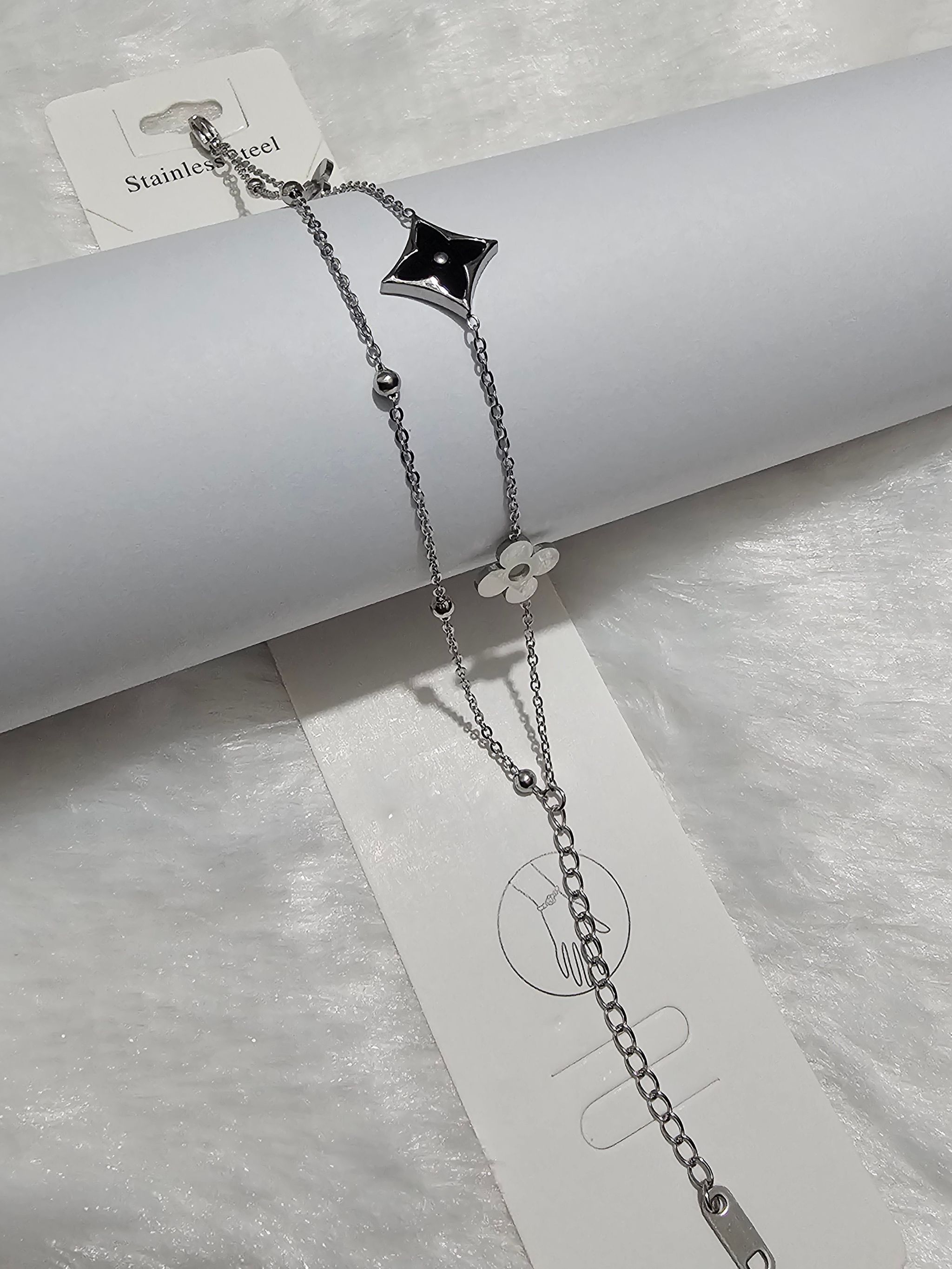 SS Silver Black Squire Stone Bracelet_0