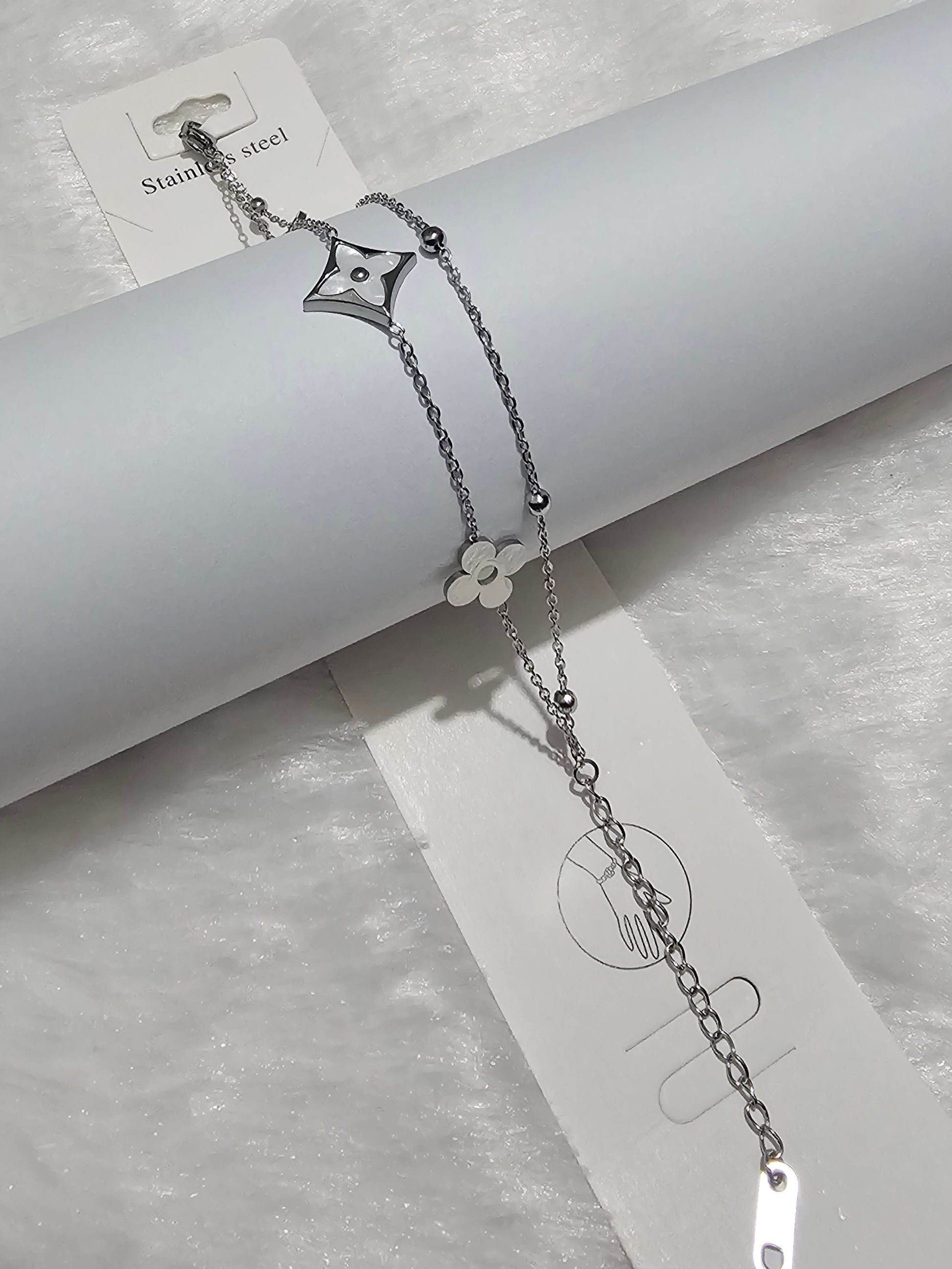 SS Silver White Squire Stone Bracelet_0